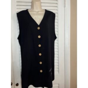 Vintage 8os GENRE Black Sleeveless Button Front Vest Tunic Top Plus Size 2X